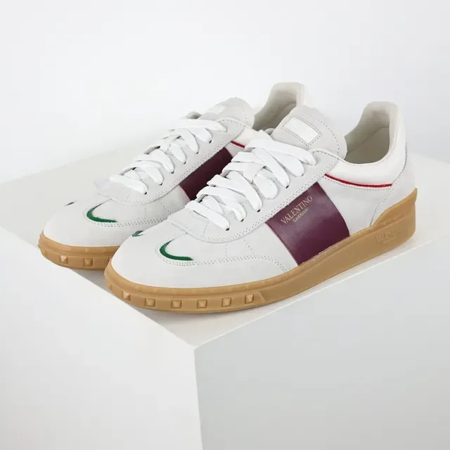 Valentino Blancos y Burdeos Low-Top Ante y Cuero Upper Lifestyle Sneakers 2