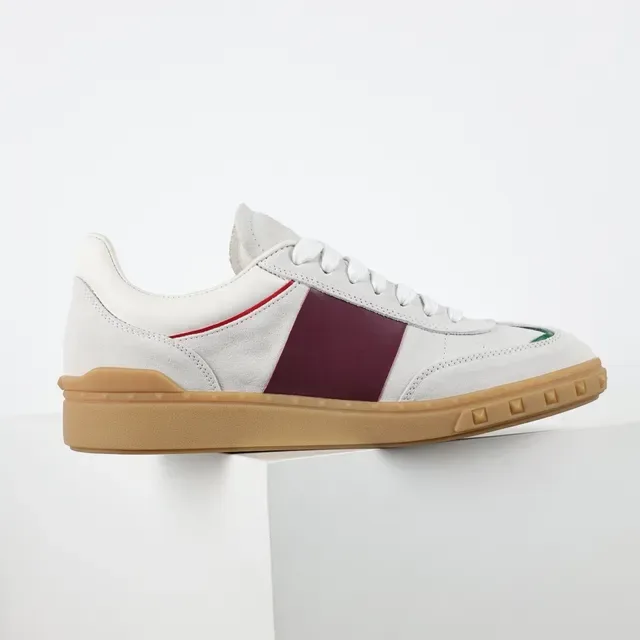 Valentino Blancos y Burdeos Low-Top Ante y Cuero Upper Lifestyle Sneakers 7