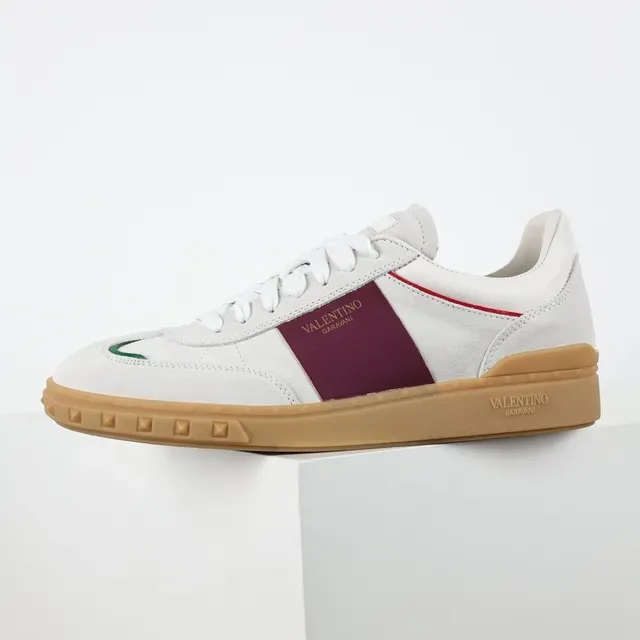 Valentino Blancos y Burdeos Low-Top Ante y Cuero Upper Lifestyle Sneakers 9