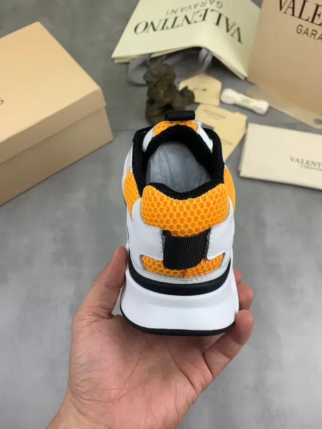 Valentino White Orange Sole Honeycomb Mesh Panels Chunky Sneakers 3