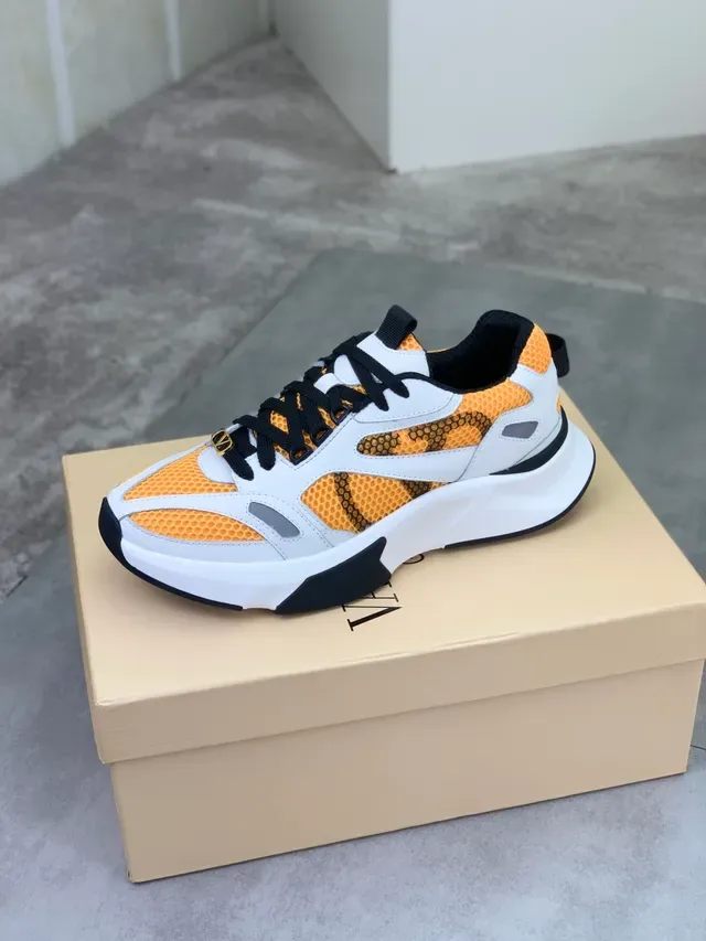 Valentino White Orange Sole Honeycomb Mesh Panels Chunky Sneakers 4