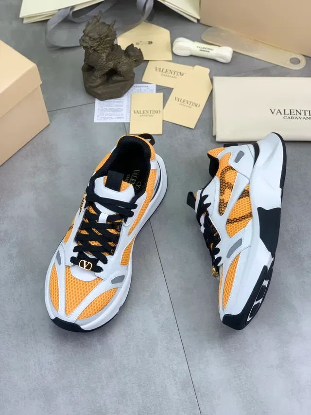 Valentino White Orange Sole Honeycomb Mesh Panels Chunky Sneakers 5