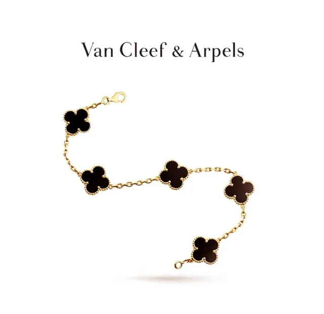 Van Cleef & Arpels Alhambra Five Motif काली एनामेल सोने की कंगन 3