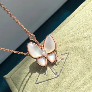 Van Cleef & Arpels Papillon Butterfly Mother-of-Pearl and Diamond Necklace