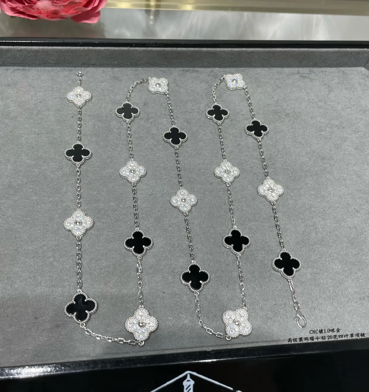 Van Cleef & Arpels Alhambra Black Enamel and Pavé Crystal Four-Leaf Clover Necklace 2