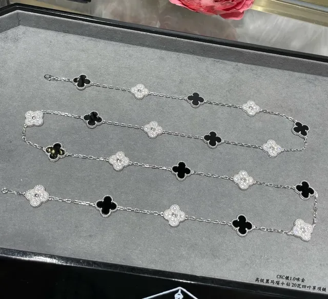 Van Cleef & Arpels Alhambra Black Enamel and Pavé Crystal Four-Leaf Clover Necklace 3