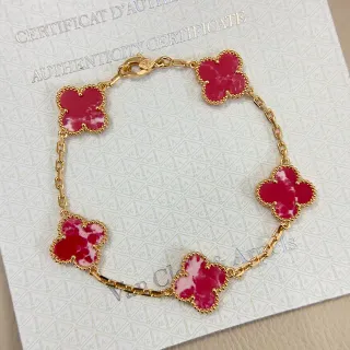 Van Cleef & Arpels Alhambra Five Motif Red Marble Gold Bracelet