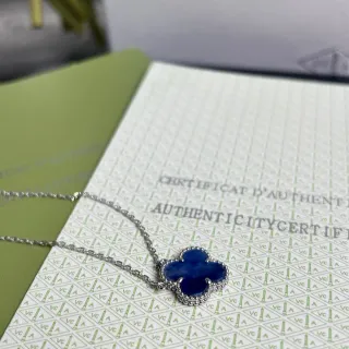 Van Cleef & Arpels Alhambra Four-Leaf Clover Blue Stone Necklace