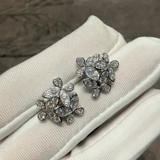 Van Cleef & Arpels Alhambra-Inspired Floral Pavé Stud Earrings