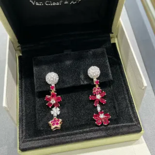 Van Cleef & Arpels Floral and Star Motif Ruby and Diamond Earrings