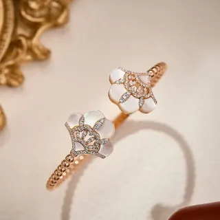 Van Cleef & Arpels Frivole Floral Mother-of-Pearl and Diamond Open Bangle Bracelet