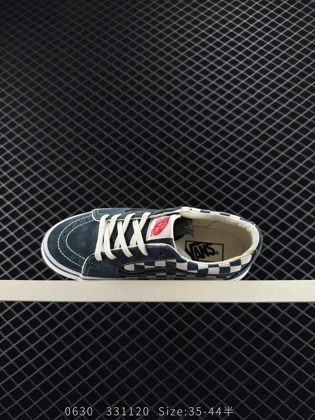 Vans Old Skool أزرق بحري وأبيض شطرنج أحذية تزلج على اللوح 3