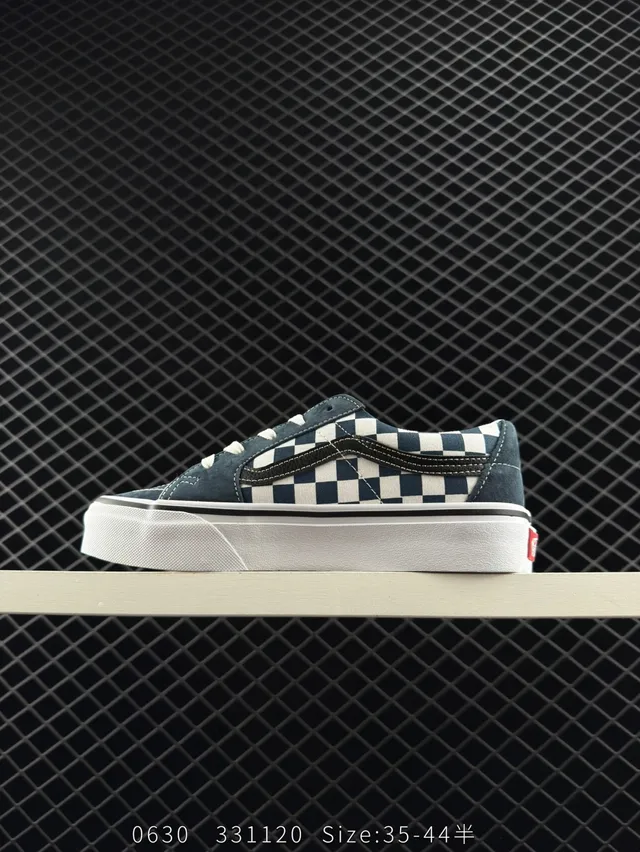 Vans Old Skool أزرق بحري وأبيض شطرنج أحذية تزلج على اللوح 4