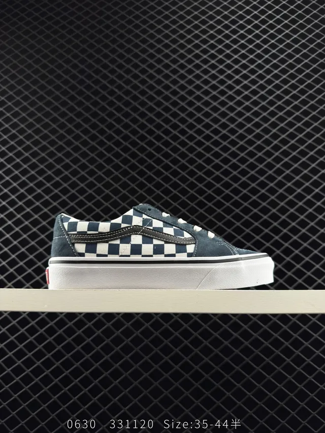 Vans Old Skool أزرق بحري وأبيض شطرنج أحذية تزلج على اللوح 5