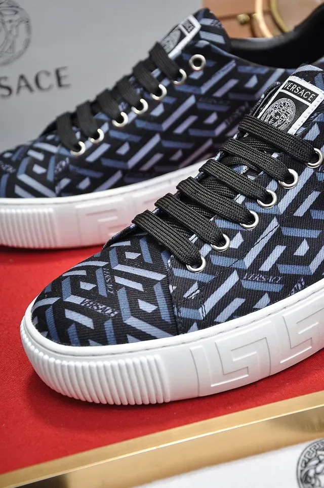 Versace Noir Bleu Géométrique Greca-Print Textile Upper White Cupsole Lifestyle Sneakers 3