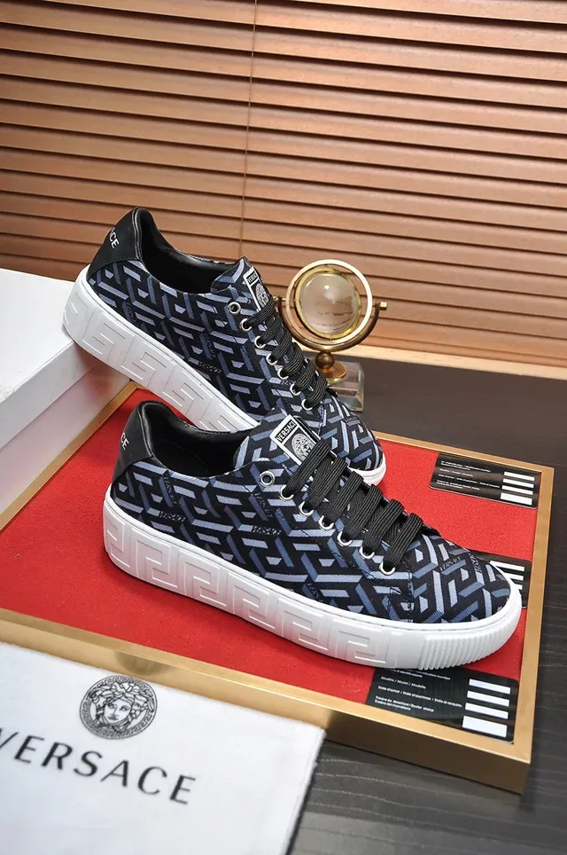 Versace Noir Bleu Géométrique Greca-Print Textile Upper White Cupsole Lifestyle Sneakers 5