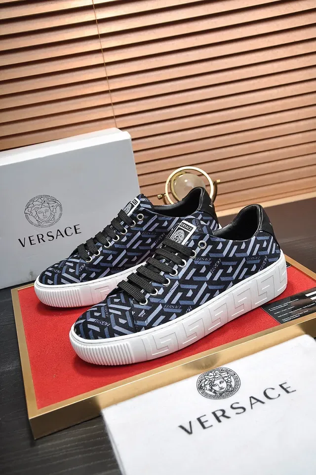 Versace Noir Bleu Géométrique Greca-Print Textile Upper White Cupsole Lifestyle Sneakers 8