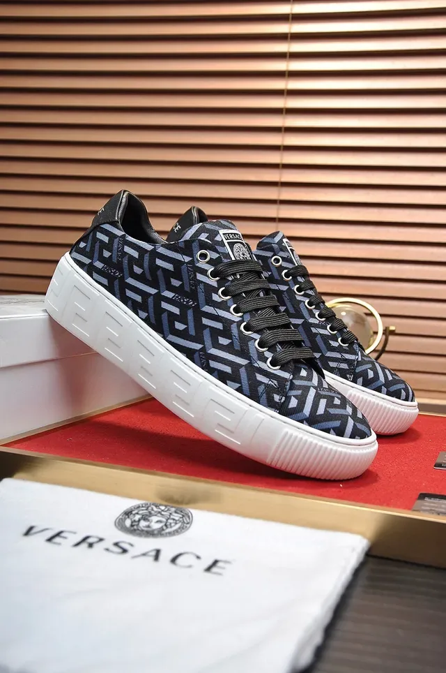 Versace Noir Bleu Géométrique Greca-Print Textile Upper White Cupsole Lifestyle Sneakers 9