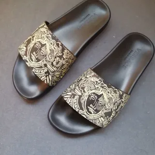 Versace 黑色棕 Medusa-Print 带 平底 橡胶鞋底 拖鞋