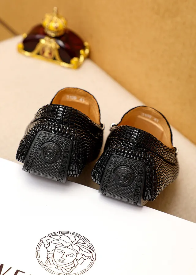 Versace Negro Dorado Cuero Tejido Cabeza Medusa Herrajes Mocasín 2