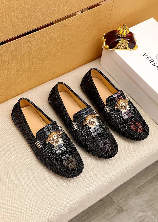 Versace Negro Dorado Cuero Tejido Cabeza Medusa Herrajes Mocasín 6