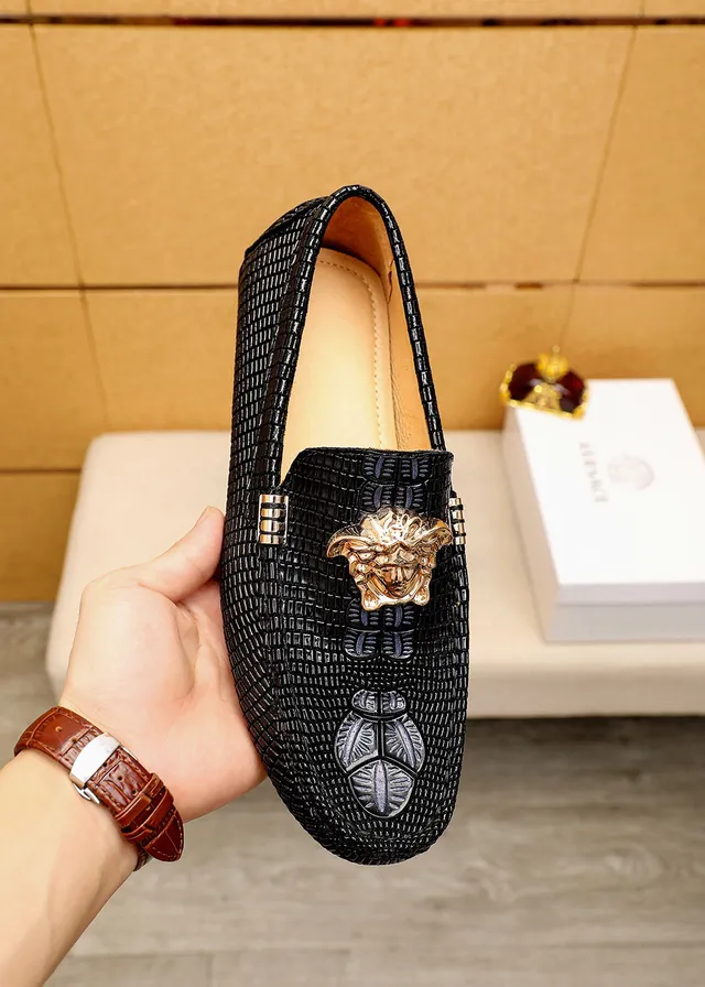 Versace Negro Dorado Cuero Tejido Cabeza Medusa Herrajes Mocasín 7