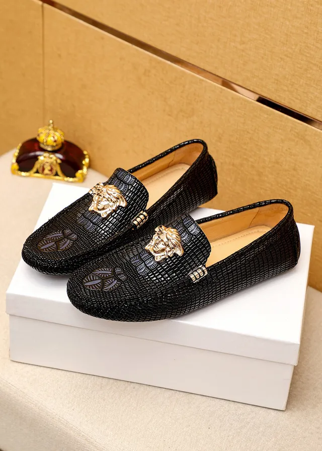 Versace Negro Dorado Cuero Tejido Cabeza Medusa Herrajes Mocasín 8