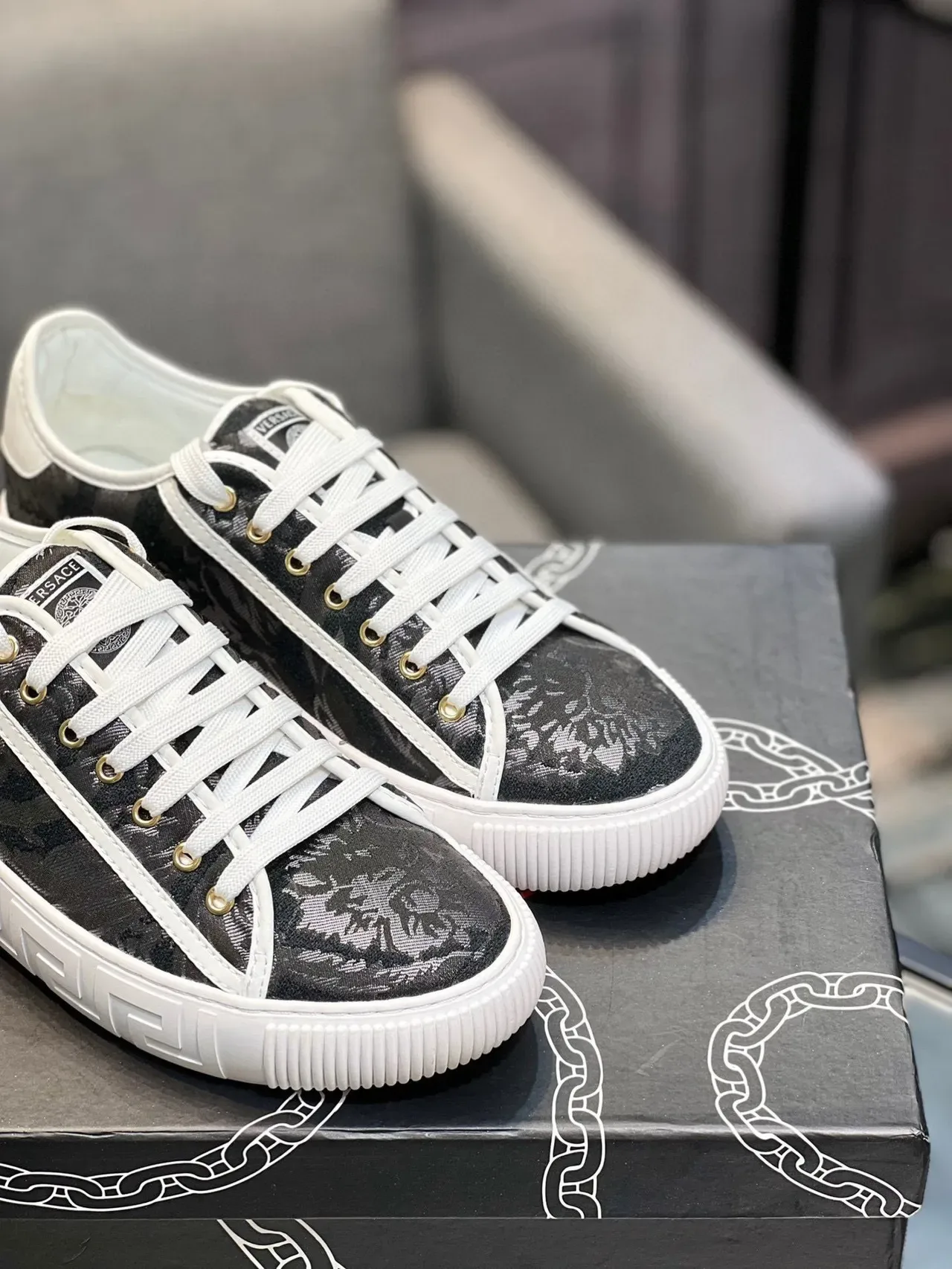 Versace Chain Reaction Black Baroque Jacquard Lifestyle Sneakers 4