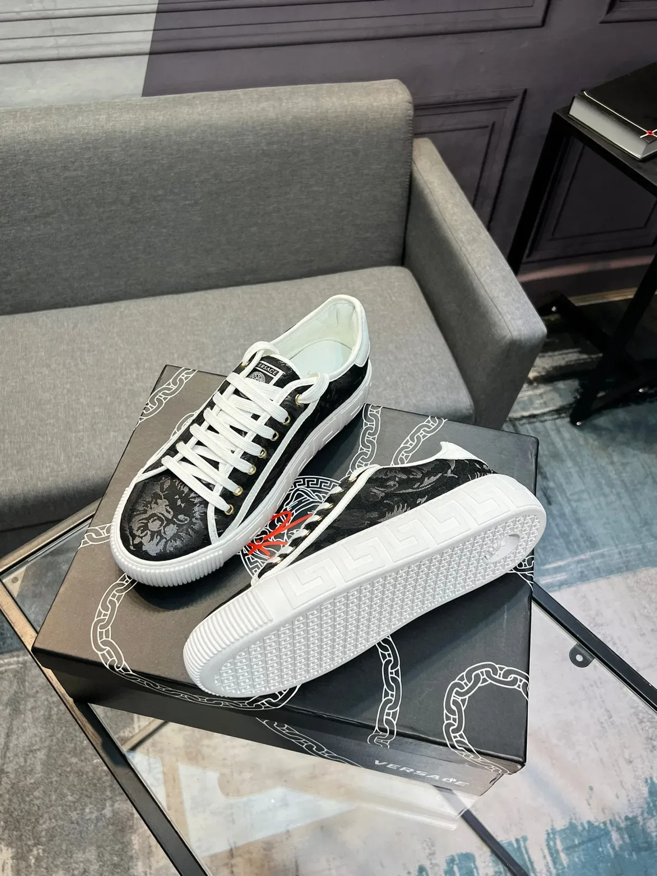 Versace Chain Reaction Black Baroque Jacquard Lifestyle Sneakers 6