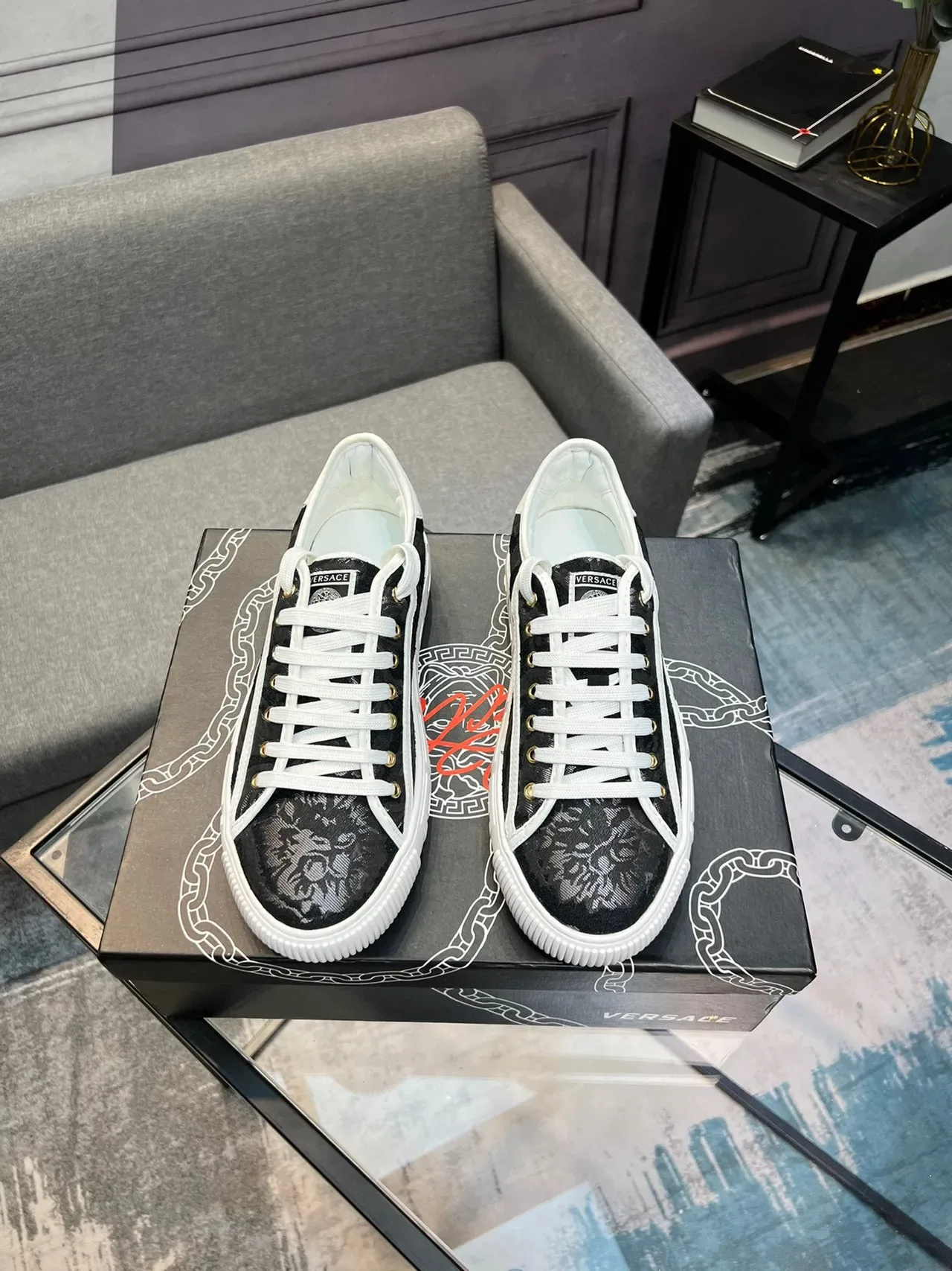 Versace Chain Reaction Black Baroque Jacquard Lifestyle Sneakers 7