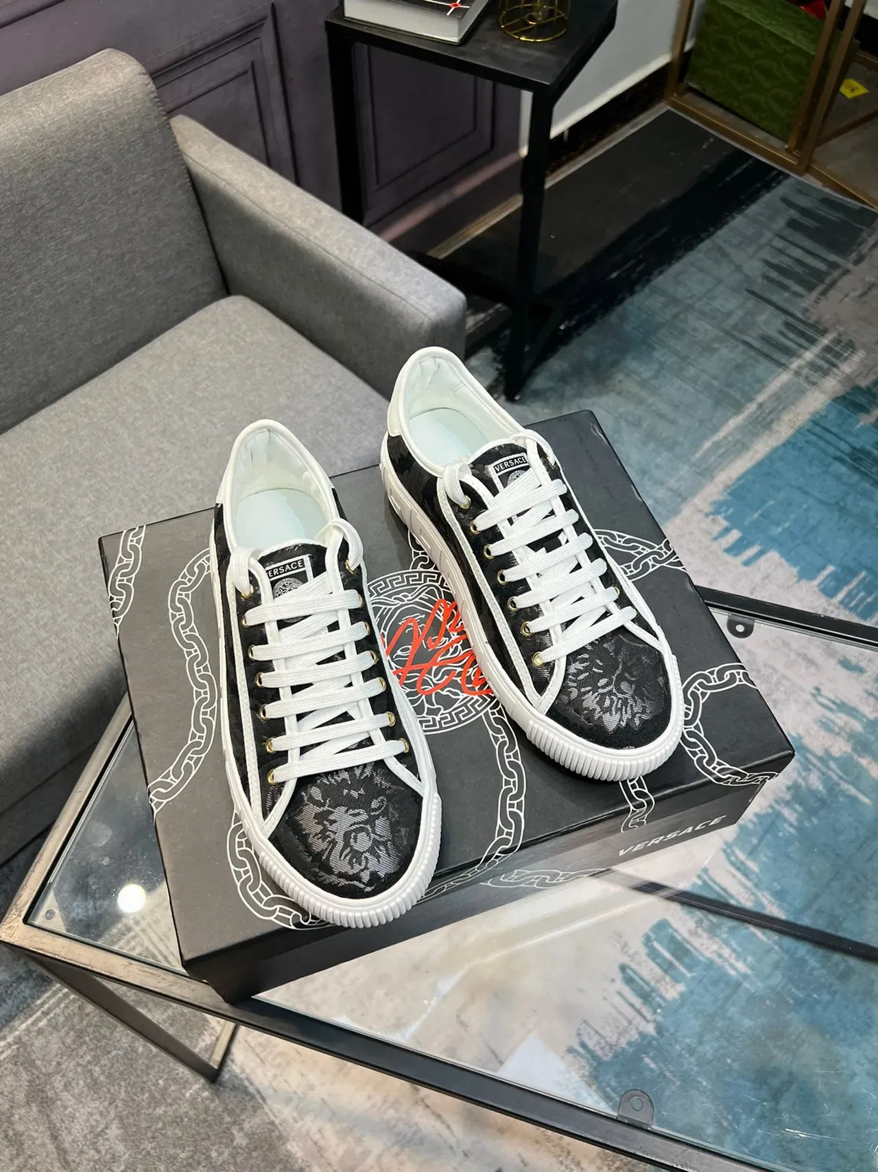 Versace Chain Reaction Black Baroque Jacquard Lifestyle Sneakers 8