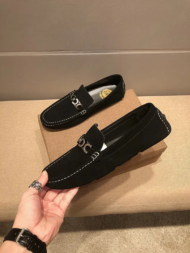 Versace Chain Reaction Noir Or Style Imitation Daim Supérieur Couture Contraste Blanc Mocassin 6