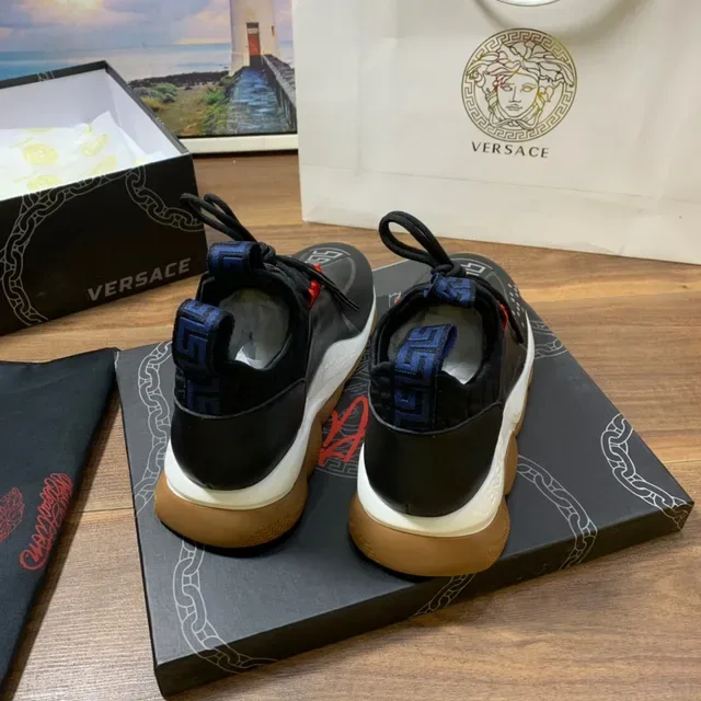 Versace Chain Reaction Black Red Sole Greca Key Motif Chunky Sneakers 2