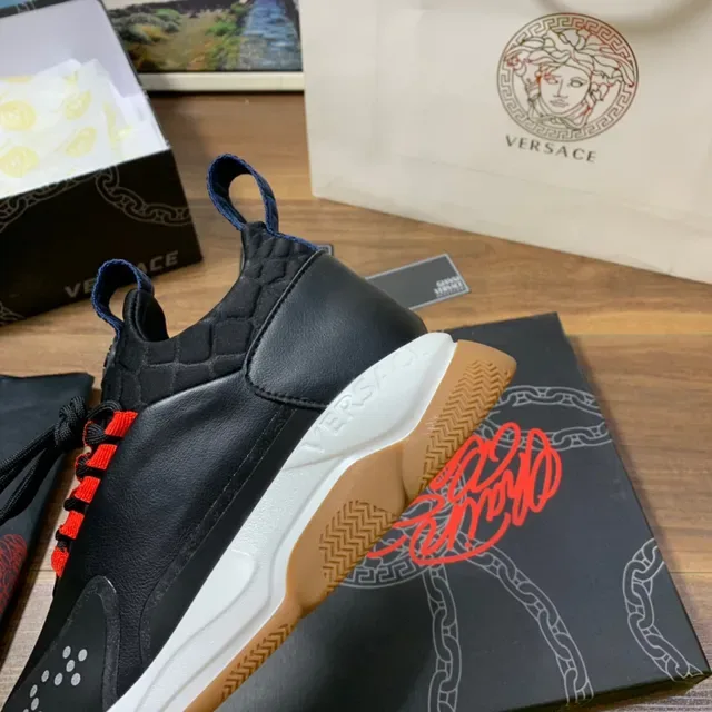 Versace Chain Reaction Black Red Sole Greca Key Motif Chunky Sneakers 4