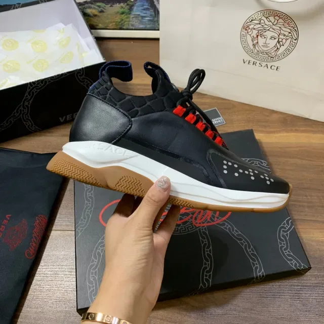 Versace Chain Reaction Black Red Sole Greca Key Motif Chunky Sneakers 5