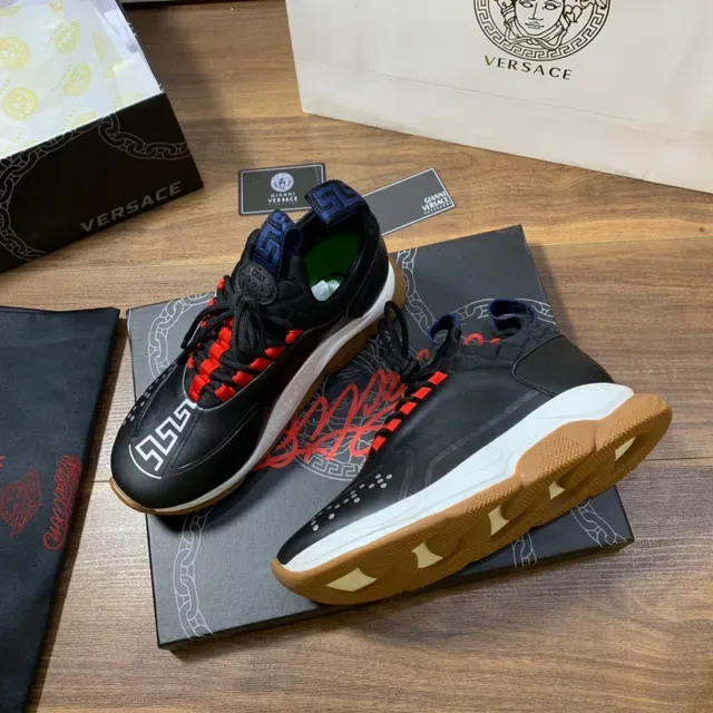 Versace Chain Reaction Black Red Sole Greca Key Motif Chunky Sneakers 6