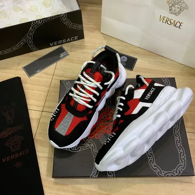 Versace Chain Reaction Black Red White Chunky Sneakers 7