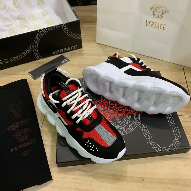 Versace Chain Reaction Black Red White Chunky Sneakers 8