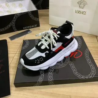 Versace Chain Reaction কালো সাদা লাল চাংকি স্নিকার্স