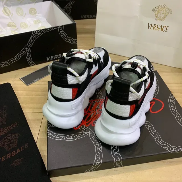 Versace Chain Reaction أسود أبيض أحمر حذاء رياضي سميك 5