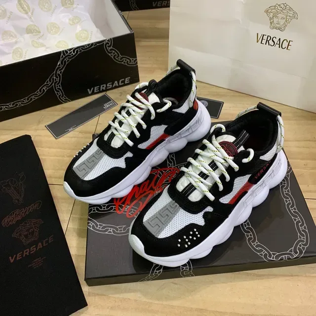 Versace Chain Reaction أسود أبيض أحمر حذاء رياضي سميك 7