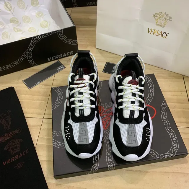 Versace Chain Reaction أسود أبيض أحمر حذاء رياضي سميك 8