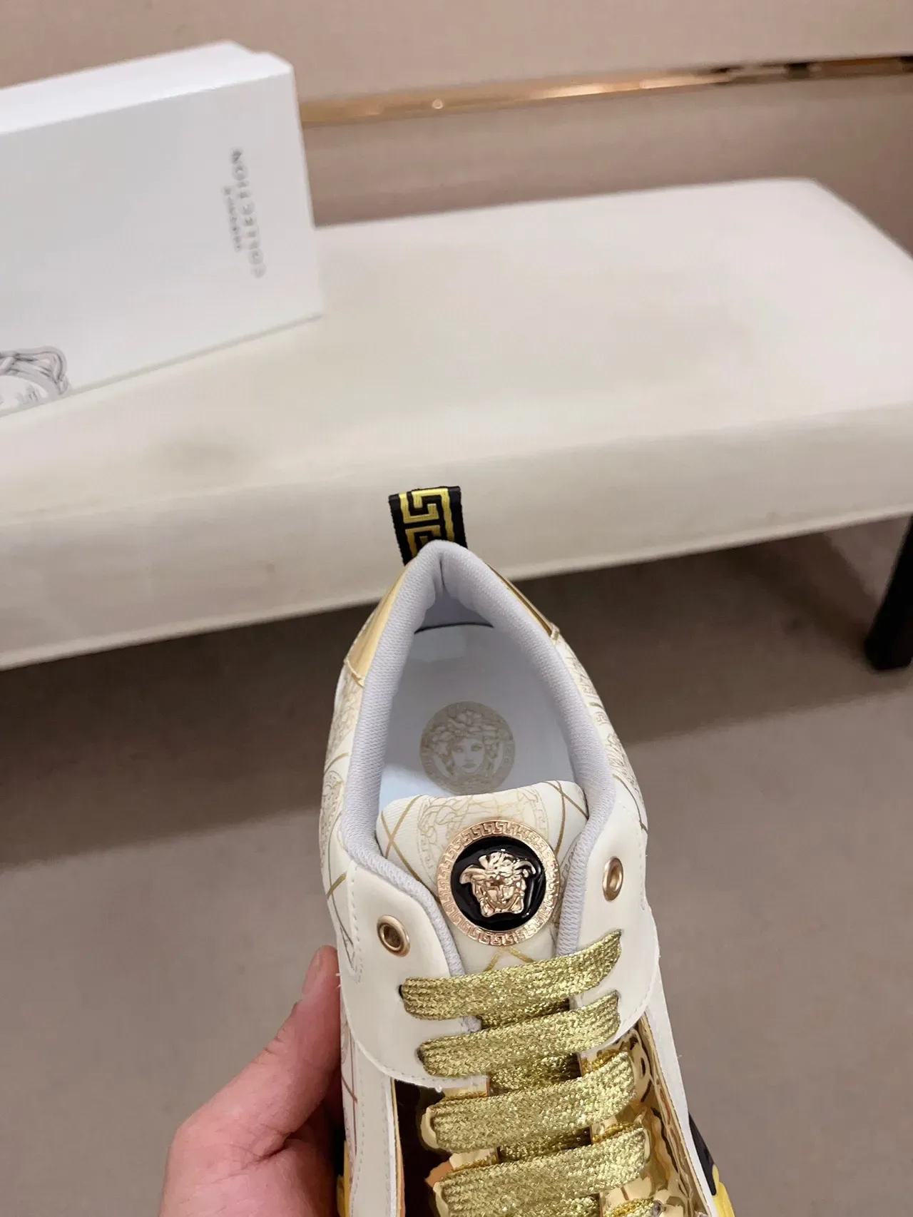 Versace Chain Reaction أحذية رياضية نمط حياة أبيض ذهبي أحمر أصفر أسود 6