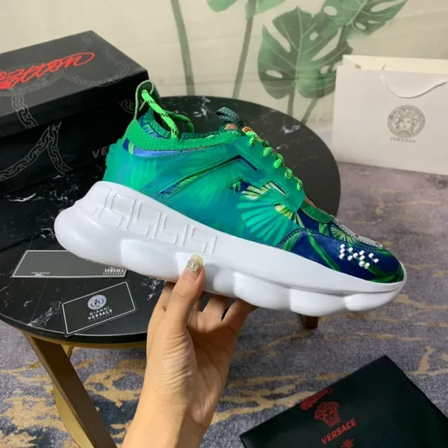 Versace Chaussures Chunky Semelle Verte Bleue Impression Tropicale Haut 5
