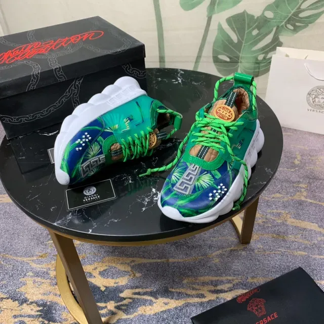 Versace Chaussures Chunky Semelle Verte Bleue Impression Tropicale Haut 7