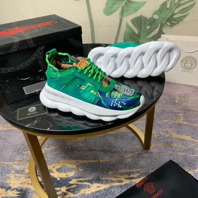 Versace Chaussures Chunky Semelle Verte Bleue Impression Tropicale Haut 8