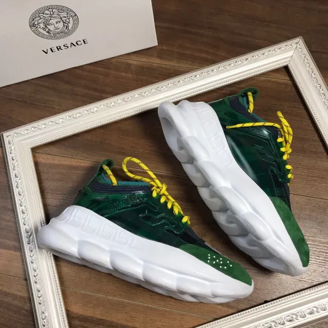 Versace Green Yellow Sculpted Sole Greca Key Motif Chunky Sneakers 5