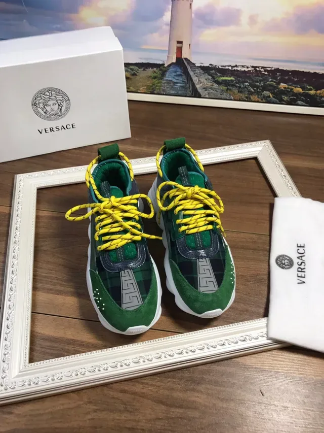 Versace Green Yellow Sculpted Sole Greca Key Motif Chunky Sneakers 7