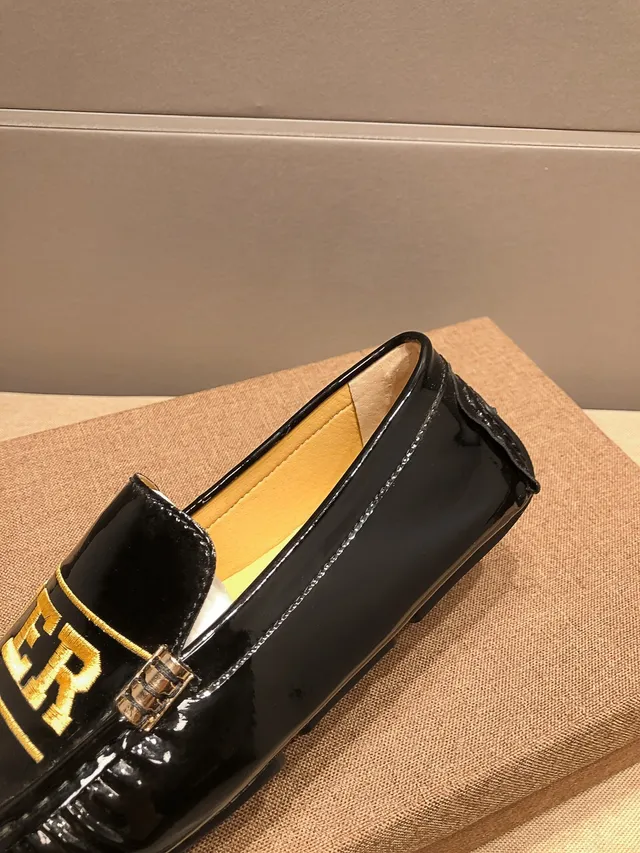Versace Logo Loafer Black Gold Patent Leather Loafers 9