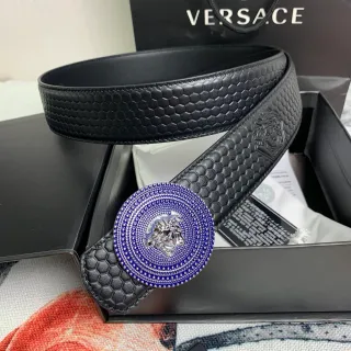 Versace Medusa 黑色蓝色六边形绗缝头扣皮带